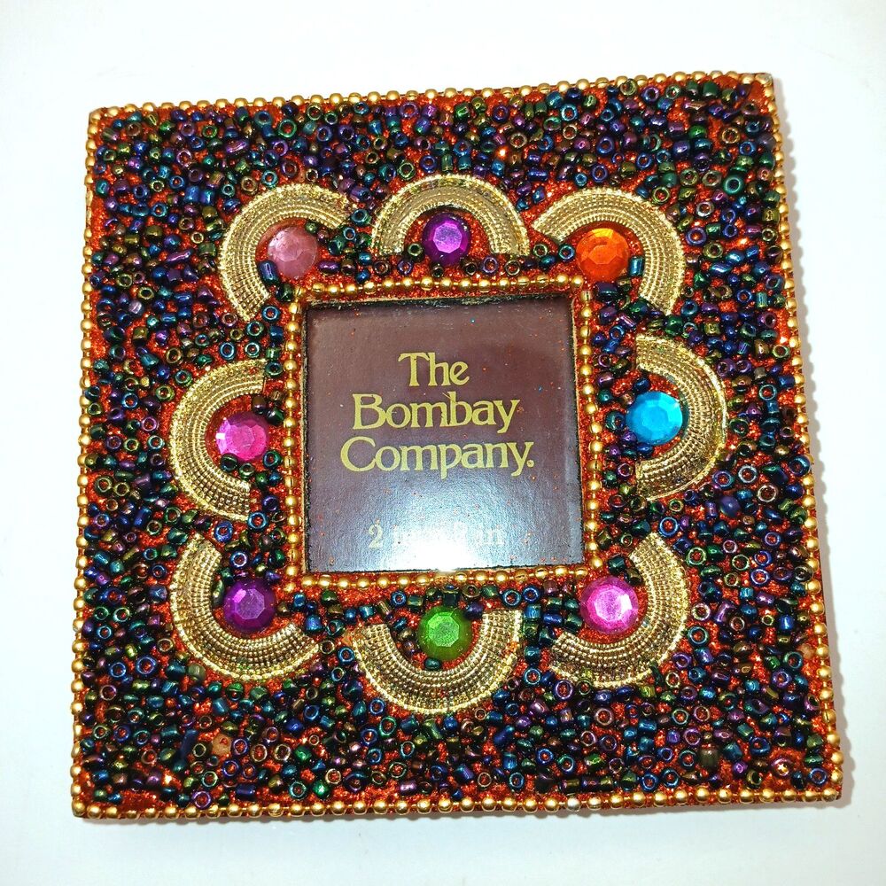 Bombay Company Small Photo Frame Harlequin Hand Beaded 2X2 Pic Colorful Boho